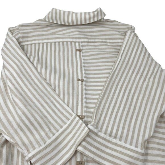 Soft Surroundings Striped Long Sleeve Button Abstract Hem Long Line Top Size 1X - Picture 13 of 16